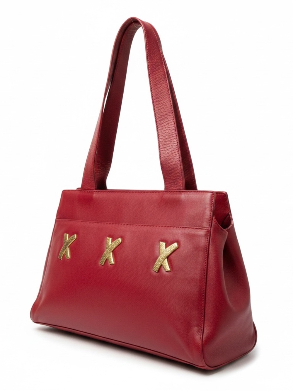 Vintage Paloma Picasso Red Leather Shoulder Tote Bag Purse with Gold Hardware